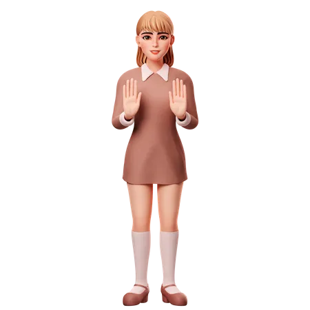 Girl Showing Stop Gesture  3D Illustration