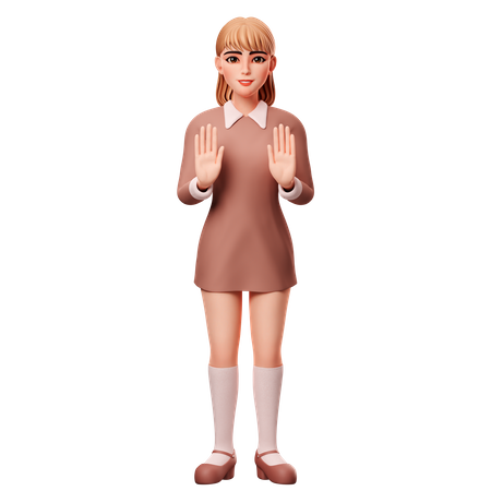 Girl Showing Stop Gesture  3D Illustration