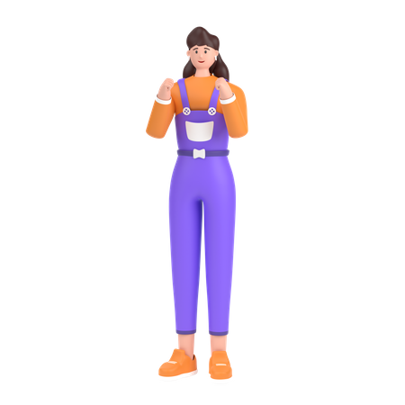 Girl showing strength with fists  3D Illustration