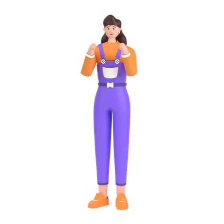 Girl showing strength with fists  3D Illustration