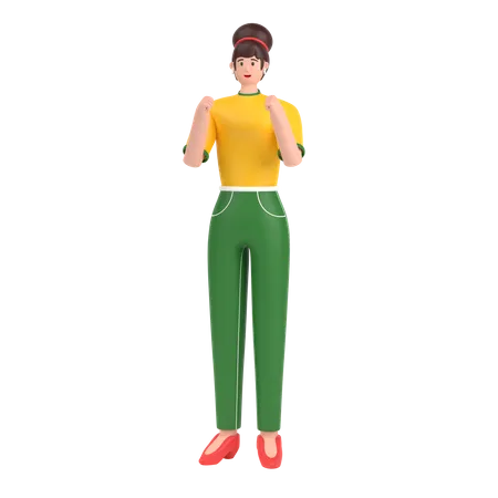 Girl showing strength with fists  3D Illustration