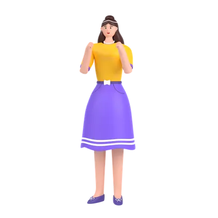 Girl showing strength with fists  3D Illustration