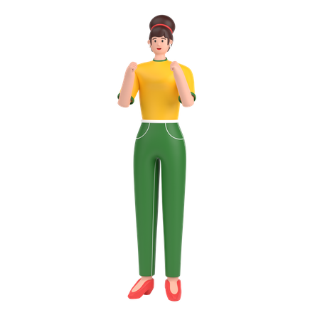 Girl showing strength with fists 3D Illustration