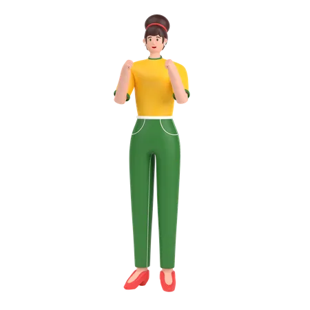 Girl showing strength with fists 3D Illustration