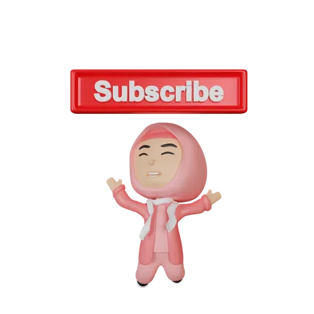 Girl showing subscribe button  3D Illustration