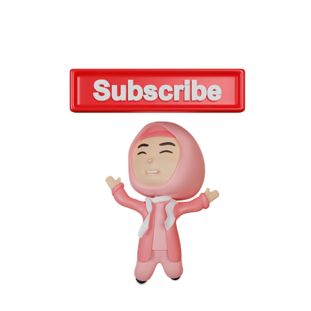 Girl showing subscribe button 3D Illustration