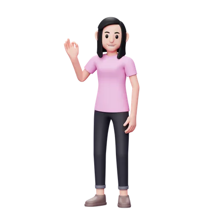 Girl Give Ok Sign Finger Well Done Gesture 3 D Character Illustration 3D Illustration