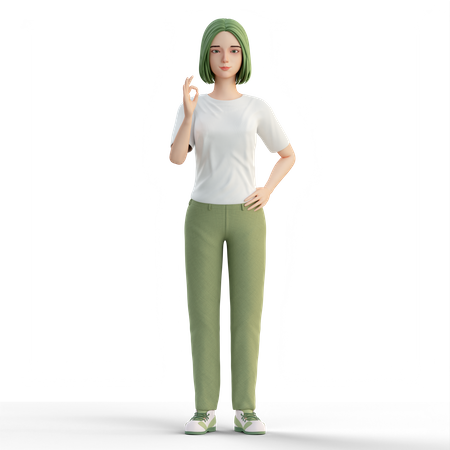 Girl showing super sign  3D Illustration