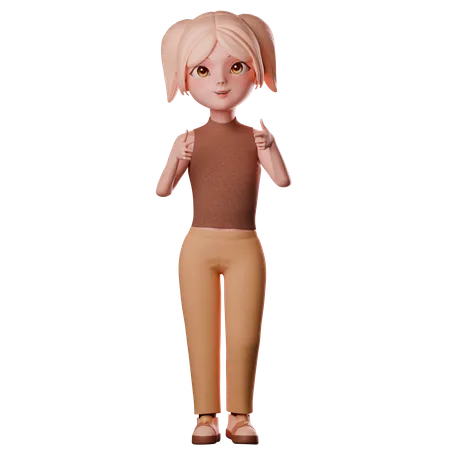 Girl Showing Thumbs Up  3D Illustration