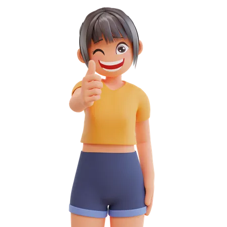 Girl showing thumbs up  3D Illustration