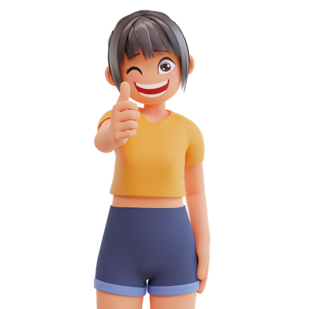 Girl showing thumbs up  3D Illustration
