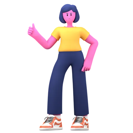 Girl showing thumbs up  3D Illustration