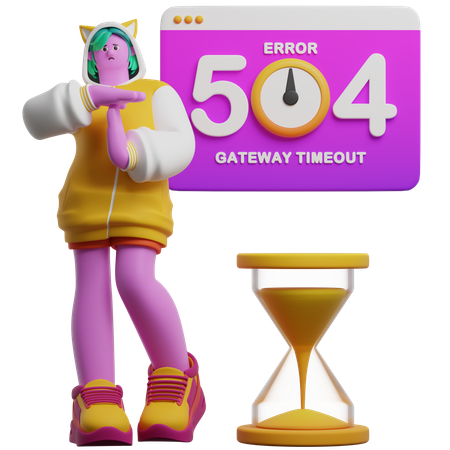 Girl Showing Time Out Hands While Getting Error 504  3D Illustration