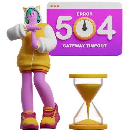 Girl Showing Time Out Hands While Getting Error 504  3D Illustration