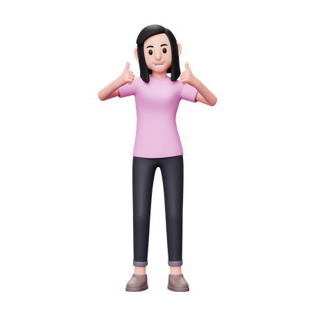 Girl showing two thumbs up 3D Illustration