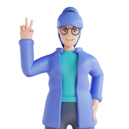 Girl showing victory sign  3D Icon