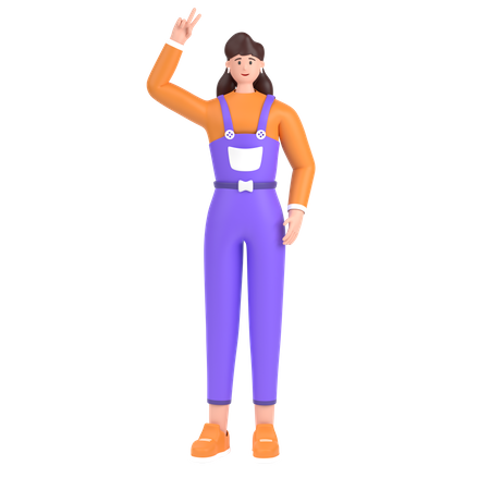 Girl showing victory sign  3D Illustration