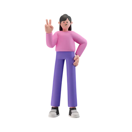 Girl showing victory sign  3D Illustration