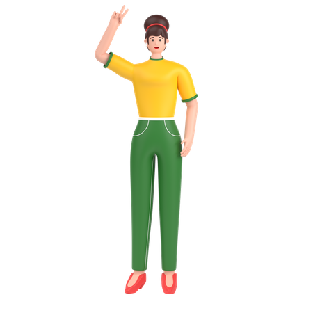 Girl showing victory sign  3D Illustration