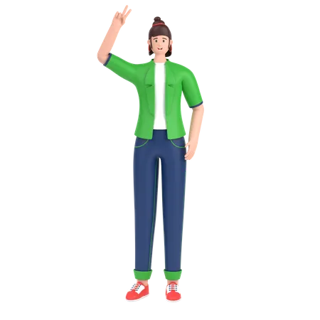 Girl showing victory sign  3D Illustration