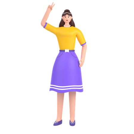 Girl showing victory sign  3D Illustration