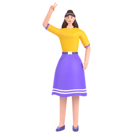 Girl showing victory sign 3D Illustration