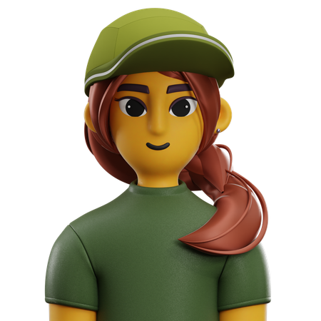 Girl Side Hair with Hat  3D Icon
