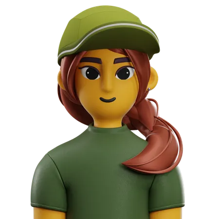 Girl Side Hair with Hat  3D Icon