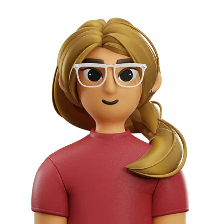 Girl Side Hair with T-shirt  3D Icon