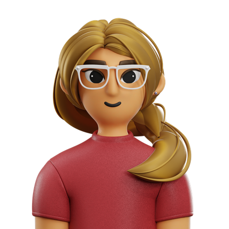 Girl Side Hair with T-shirt  3D Icon