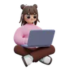 Girl Sit And Holding Laptop