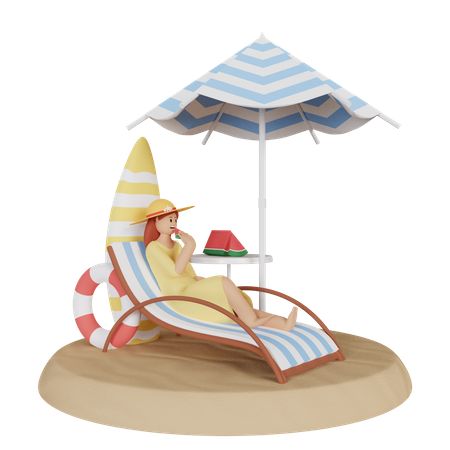Girl sitting at beach 3D Illustration
