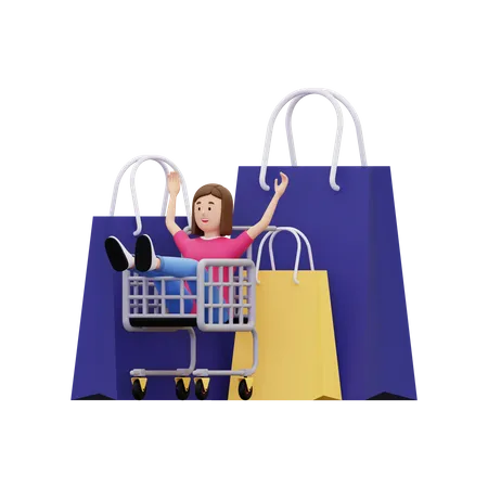 Shopping Using A Shopping Cart 3D Illustration
