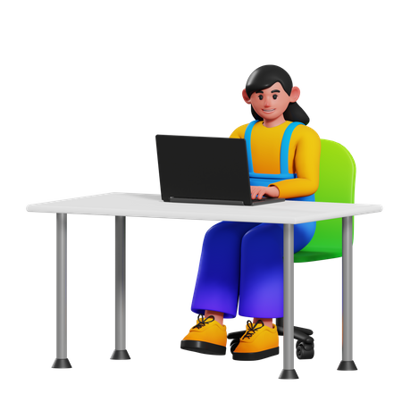 Girl sitting on desk  3D Illustration