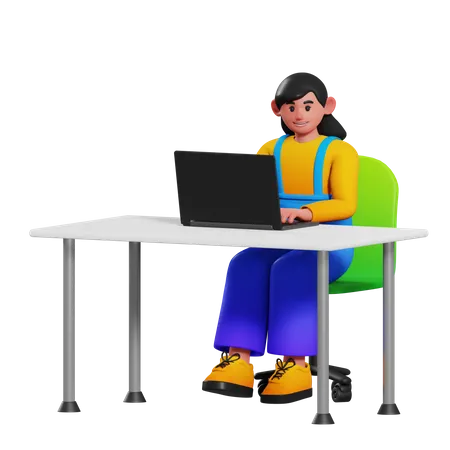 Girl sitting on desk  3D Illustration