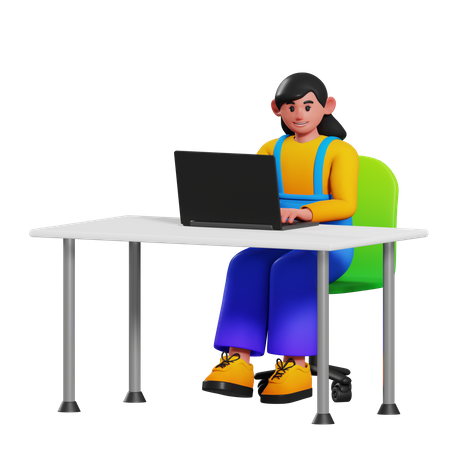 Girl sitting on desk 3D Illustration