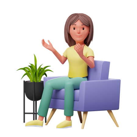 Girl sitting on sofa  3D Illustration