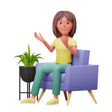 Girl sitting on sofa  3D Illustration