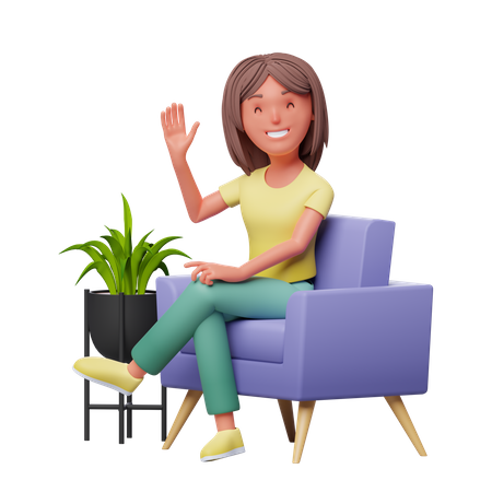 Girl sitting on sofa  3D Illustration