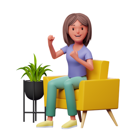 Girl sitting on sofa 3D Illustration