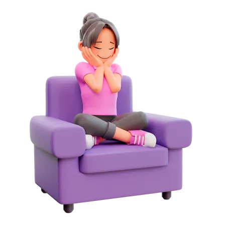 3 D Render Cute Girl Sitting On The Sofa 3D Illustration