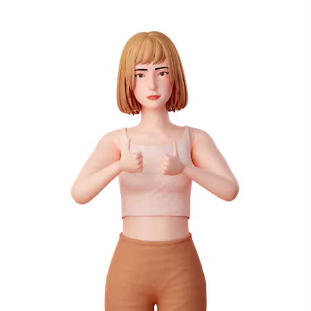 Girl standing and showing double thumbs up  3D Illustration