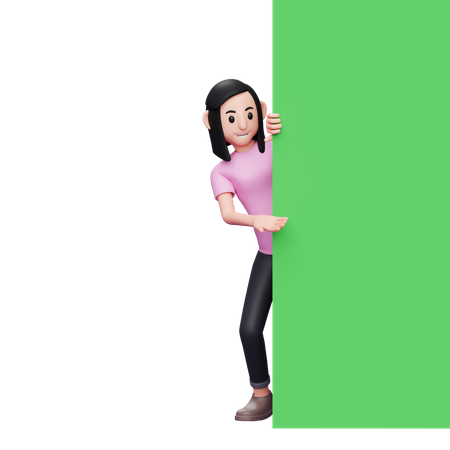 Girl standing behind the screen 3D Illustration