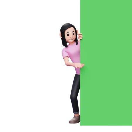 Girl standing behind the screen 3D Illustration