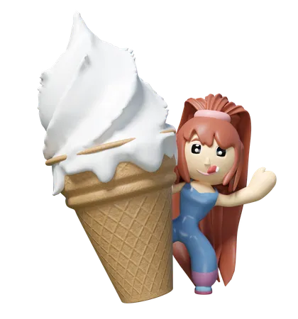 Girl standing next to big ice cream  3D Icon