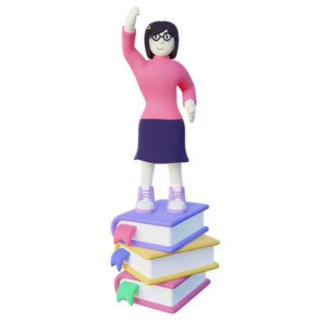 Girl Standing on Stacked Books  3D Icon