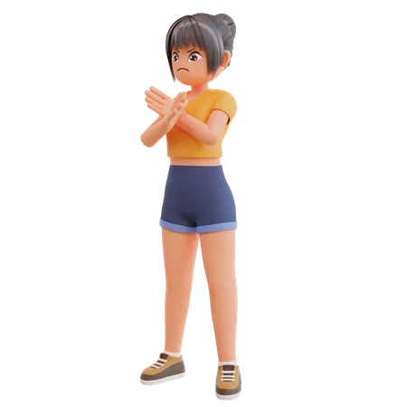 Girl Standing While Cross Hands No Gesture  3D Illustration