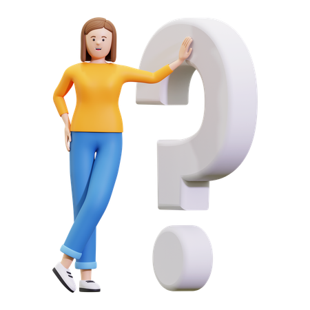 Girl Standing With Question Mark  3D Illustration