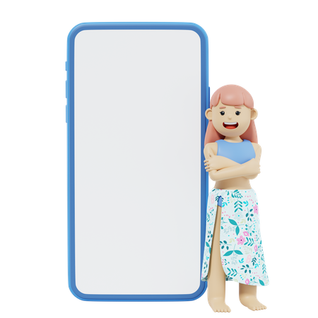 Girl Standing With Smartphone  3D Illustration