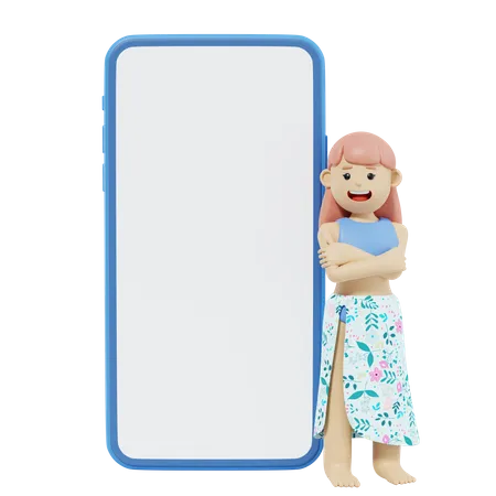 Girl Standing With Smartphone  3D Illustration